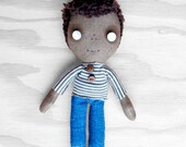 Pocket Dolly - brown boy with striped top