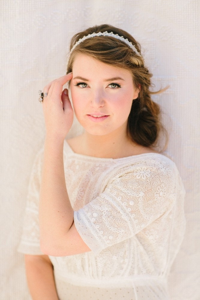Satine Headband, Bridal Beaded and Rhinestone Halo, 1920's Inspired Wedding Headpiece, Bridal Hair piece, Crown, Ships in 1 Month