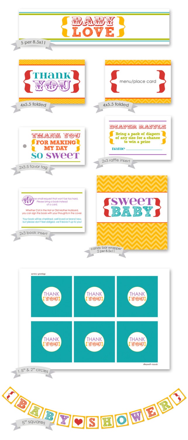 Printable Party Pack - Rainbow Baby Shower - DIY INSTANT digital download - colorful words, gender neutral, coed