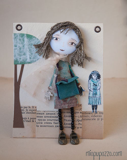 Art Doll Brooch Little Girl mixed media collage