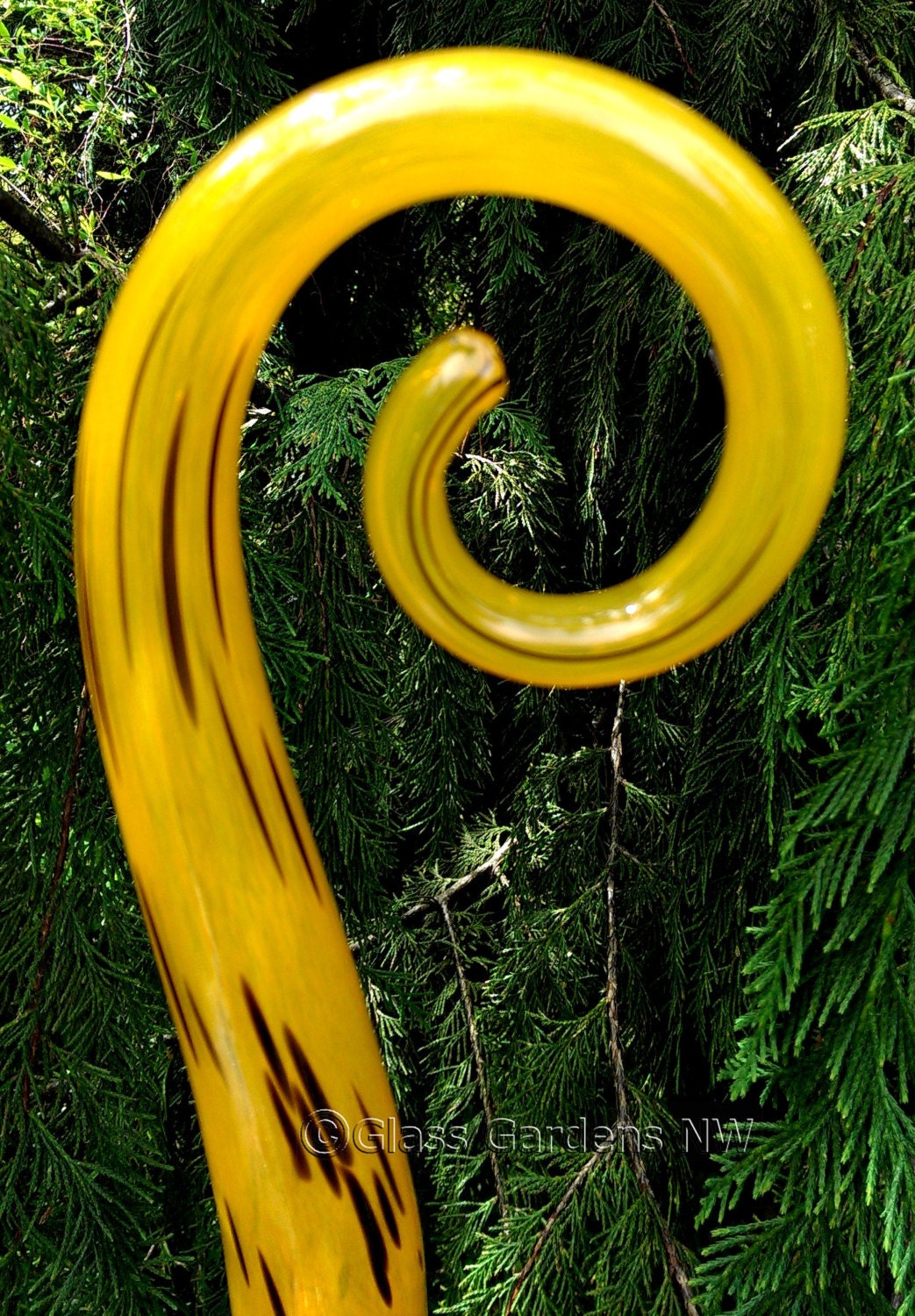 Hand Blown glass Fiddlestick - Mandarin orange and black (small) - Glass Garden Art