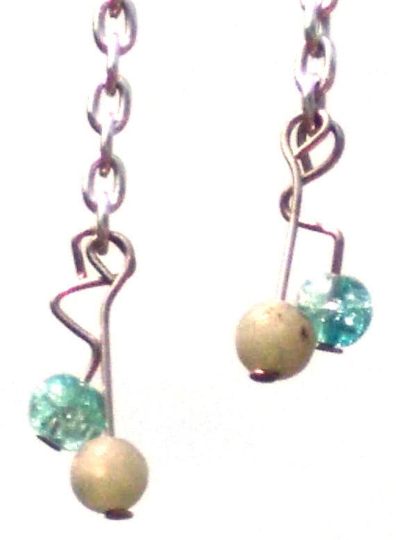 Silver Chain Jasper Blue Earrings, Long Chain with Cracked Blue Dangling