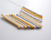triangle necklace in spring yellow and grey color, crochet, in shape of arrow, chevron with sterling silver chain, unique gift for her