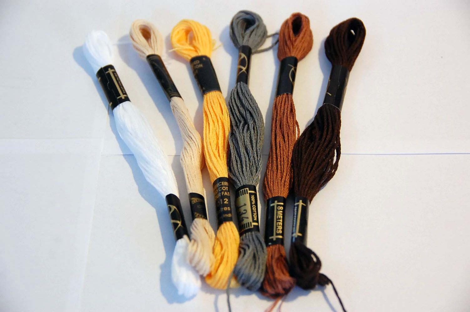 Selection of multi colour embroidery threads, brown fox shades