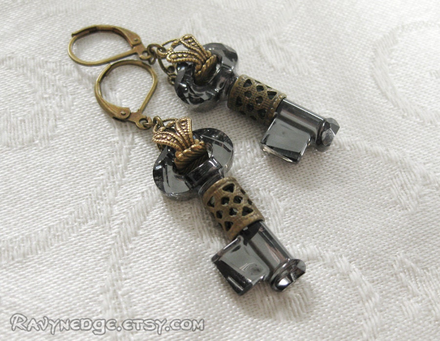 Secrets Revealed - Silver Night Swarovski Crystal Key Earrings