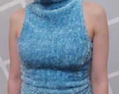 90s Rave Baby Blue Fuzzy Turtleneck Tank Size Small
