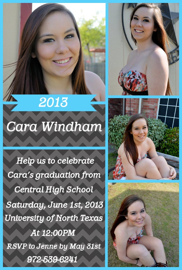 Graduation Invitation Chevron Blue