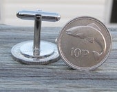 Salmon Cuff Links. Silver 10 Pence Irish Coins. St. Patrick's Day.
