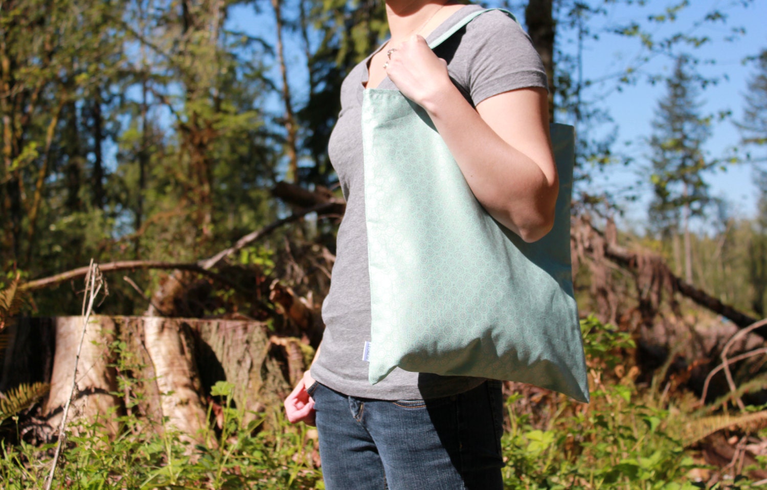 Cotton tote bag, light blue print - Everyday bag