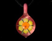 Yellow Orange Daffodil and Pink, Bloomed Flower, Bella Glass Slide Pendant