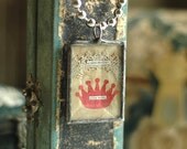 Queen Mother - Reine Mere - French Dictionary - Coral Red Ivory Paper Crown Tiara - Antique Lace Soldered Charm Necklace - Mother's Day