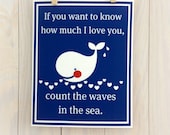 Whale nursery decor- baby boy, navy blue, beach, inspirational quote, love you, wall art- 13x19 by Cathie Carlson