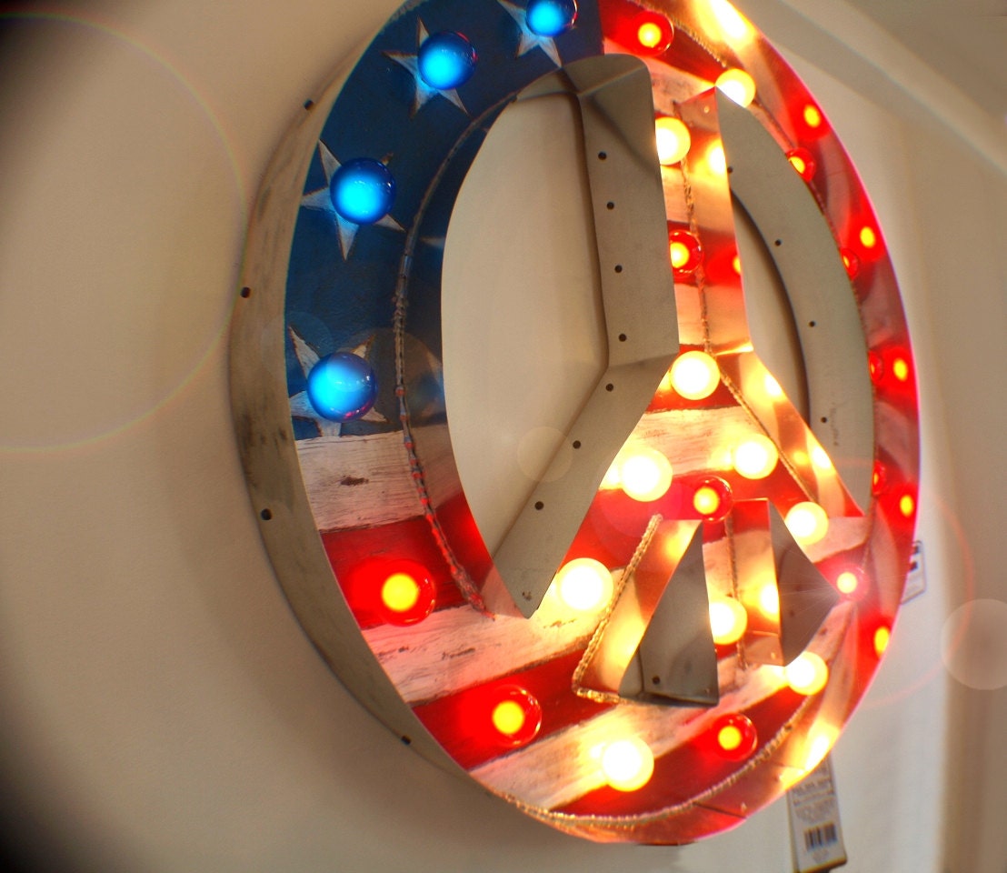 4th of July Americana Peace Sign channel Large Huge Movie Vintage Marquee