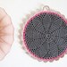 Modern folk kitchen decor, hand crochet pot holder, Selma in charcoal, neon pink & taupe - Ready to ship, by Emma Lamb