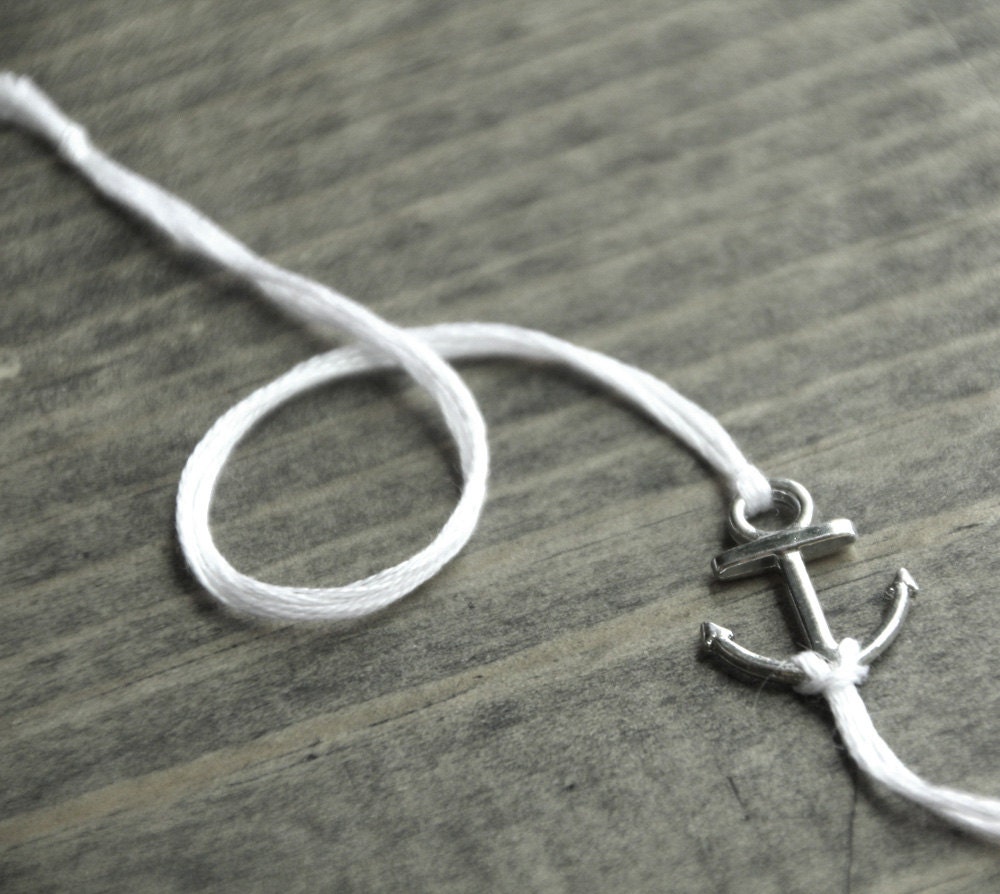anchor wishlet friendship bracelet white thread nautical summer jewelry silver anchor charm letterhappy etsy boho beach chic fashion