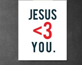 jesus loves you 8x10 art print in navy and red