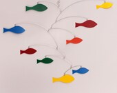 Rainbow Mobile School of Fish   - Kinetic Art Mobile Sculpture by Carolyn Weir