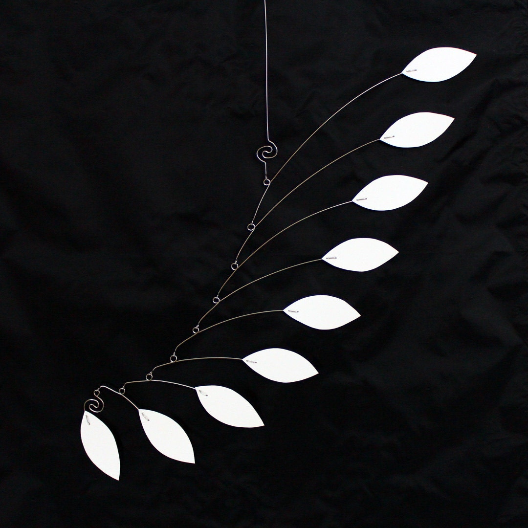 White Hanging Mobile Sculpture - Wave Style in Modern White - Feng Shui