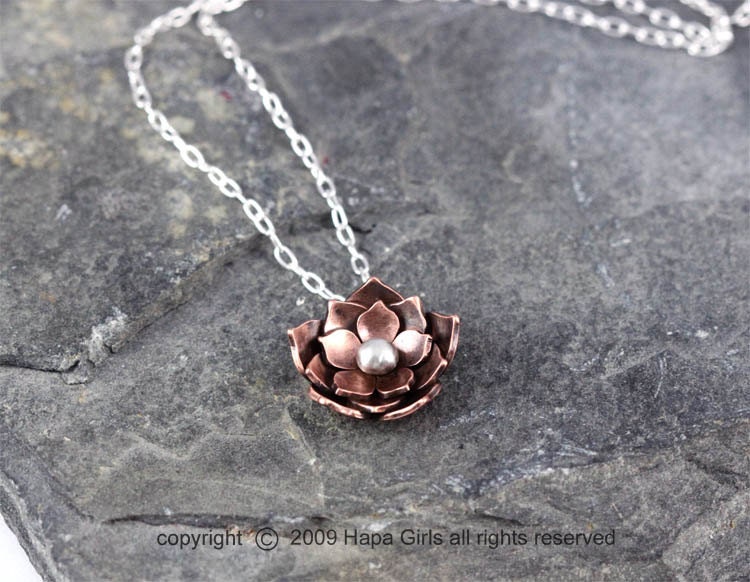 Copper Lotus Blossom Drop - Chinese New Year, Rebirth, Lotus Flower, Gifts For her, Valentine gifts
