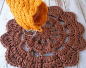 Newborn Set Crochet Doily Photo Prop Mat And Hat Chocolate and Gold
