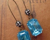 Art Deco Jewelry Vintage Aqua Blue Rhinestone Earrings Old Hollywood Earrings Great Gatsby Jewelry MADELINE Aqua