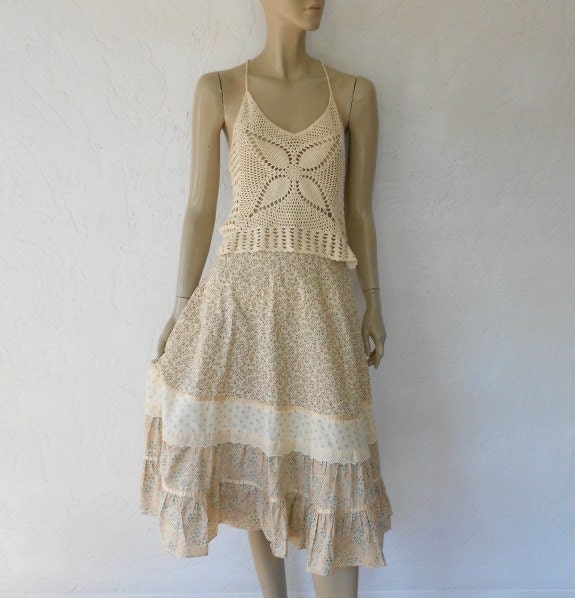 70's Gunnie Sax Peasant Skirt, Floral Print Hippie Gunnie Sax Skirt, Bohemian Skirt