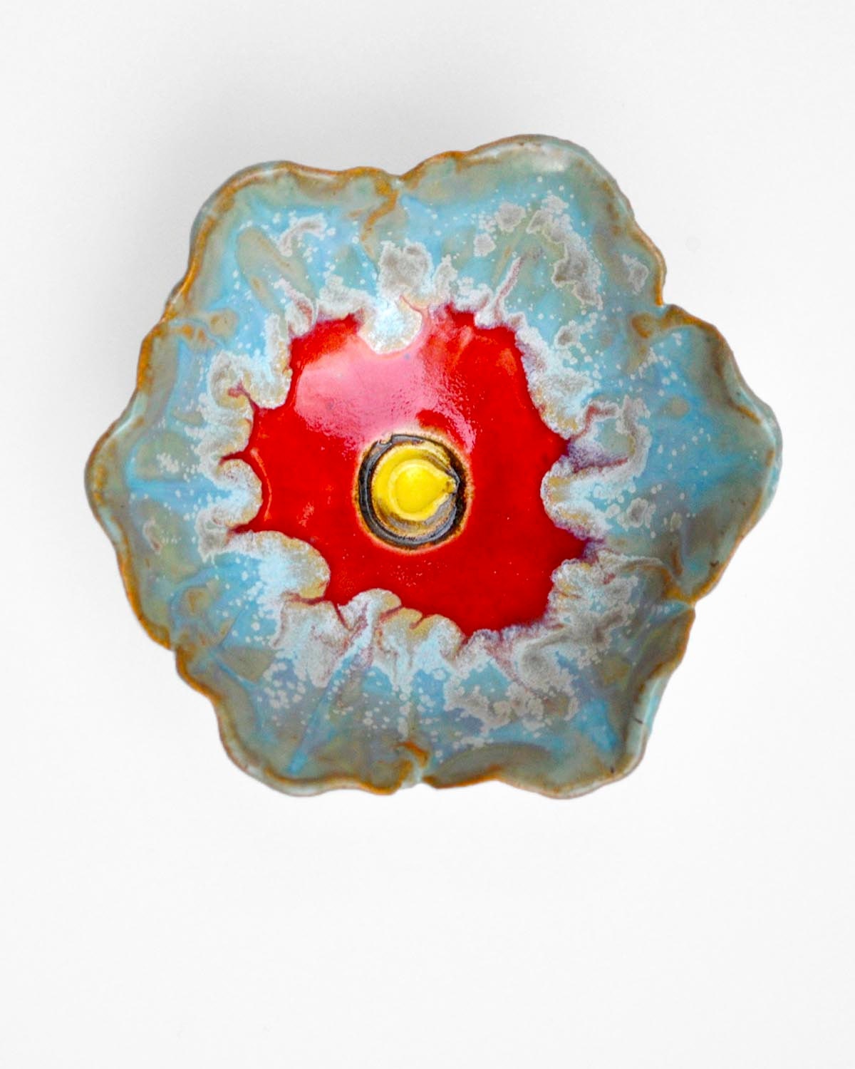 poppy prep bowl ceramic flower bowl ice blue red