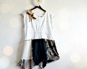 Plus Size Tunic 1X Boho Clothing Long Sweater Wearable Art Upcycled White Top Romantic Clothes Tattered Tunic Eco Fashion 'AMIE'