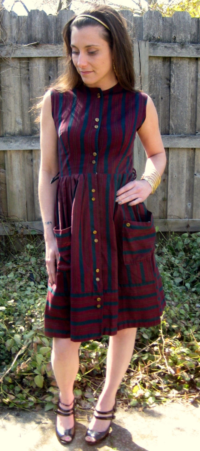 vintage 50's 60s striped summer day dress