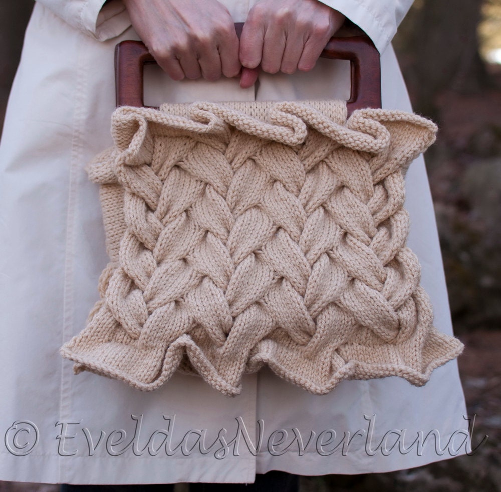 Hand knit handbag fashion designer purse satchel braid texture luxurious OOAK romantic bridal ivory beige - Plaited Dreams - Ready To Ship