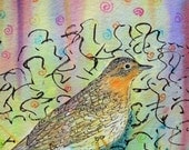 Spring Bird art print 8x10 fine art painting mixed media watercolor colorful wall decor