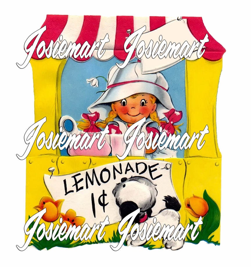 Vintage Digital Download Lemonade Stand with Girl Image Collage Large JPG PNG