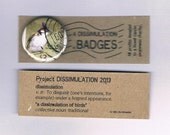 A DISSIMULATION of BIRDS - upcycled postage stamp - pinback button badge, sale for charity
