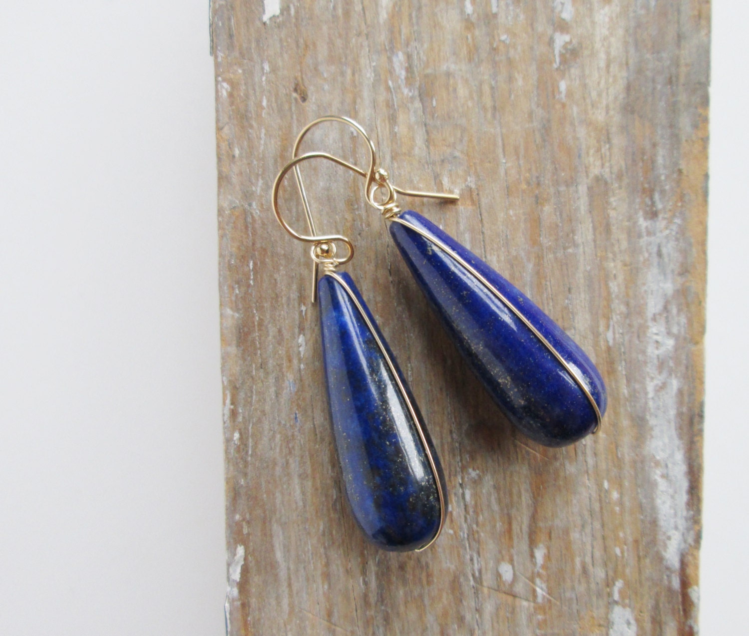 Blue Lapis Long Teardrop Stone Earrings. 14K Gold Fill. Simple. Deep Blue. Gemstone. Minimal. Modern.