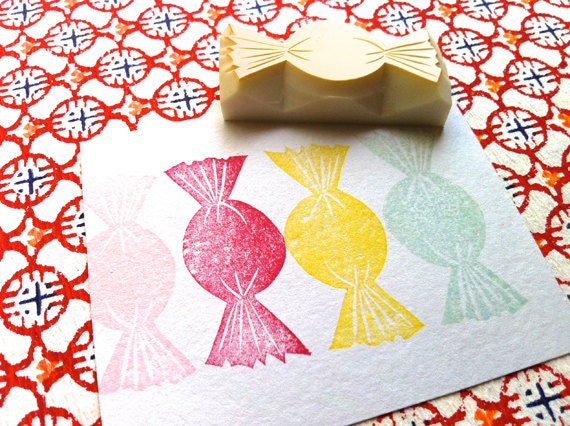 candy rubber stamp. hand carved rubber stamp. hand carved stamp.