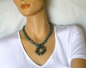 Grey gray turquoise aqua button necklace.