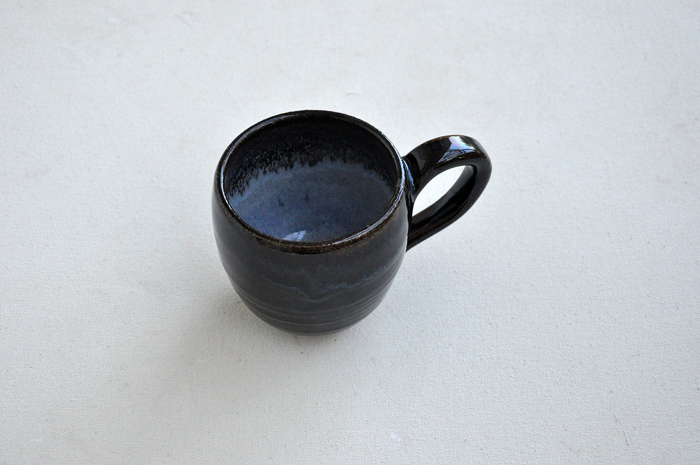 Wheel Thrown Stoneware Clay   black and blue  Coffee cup