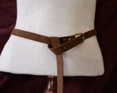 Steampunk long Leather Belt -  Medieval Ren faire, LARP, antique brass chocolate brown leather  Steampunk SCA Garb, LARP