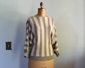 vintage 1980s sweater  // Taupe and Cream Stripe Dolman Sleeve Sweater