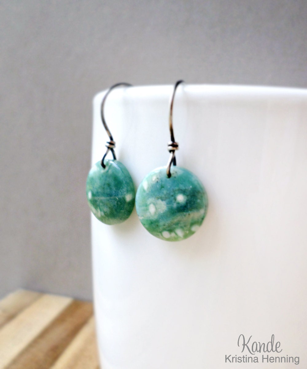 Green Agate Earrings, Mint Gemstone Drop, Sterling Silver, Wire Wrapped, Kande Kristina Henning - Quinn