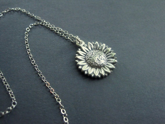 Sterling Silver Necklace - Sunflower Necklace - Garden Jewelry