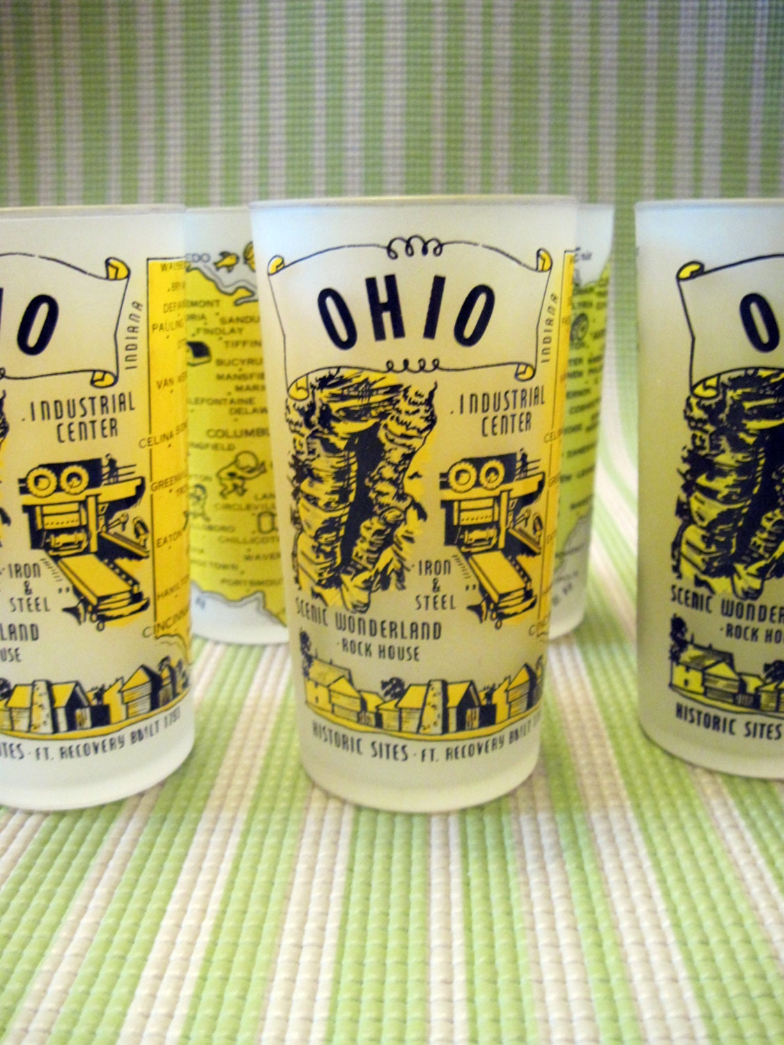 Vintage Ohio Souvenir Glasses in Vivid Yellow