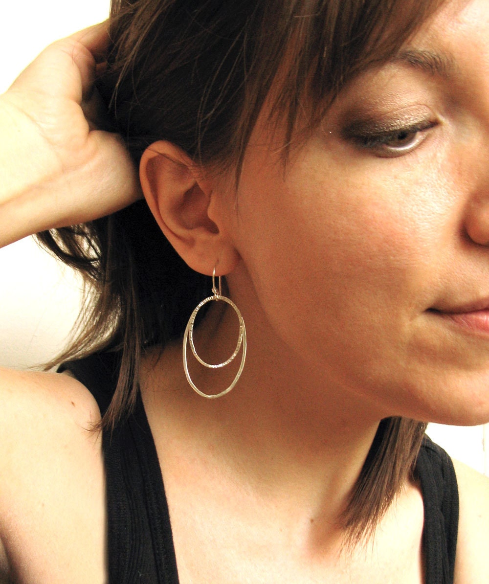 Large Hoop Earrings, Oval, Sterling Silver, Earrings, Dangle Earrings, Multi Hoop Earrings - Jupiter Earrings