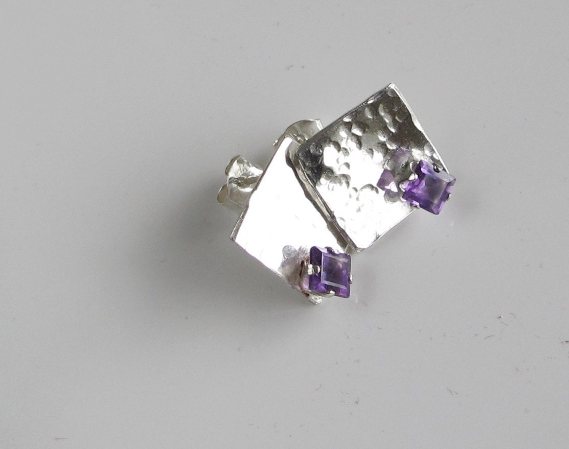 Square Amethyst on Sterling Studs