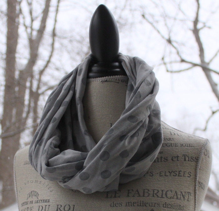 grey polka dot burnout infinity scarf