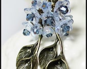 Handmade Beaded Jewelry Earrings Flower Charm Crystal Antique Brass Light Blue Long Lightweight Floral Dangle...Bluebell