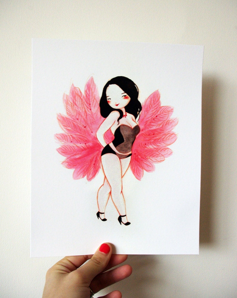 Fan Dance Finale - 8x10 archival fine art print - hot pink fan dancer