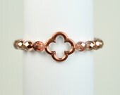 Quatre Foil Bracelet -  Rose Gold Bead Stretchy Bracelet