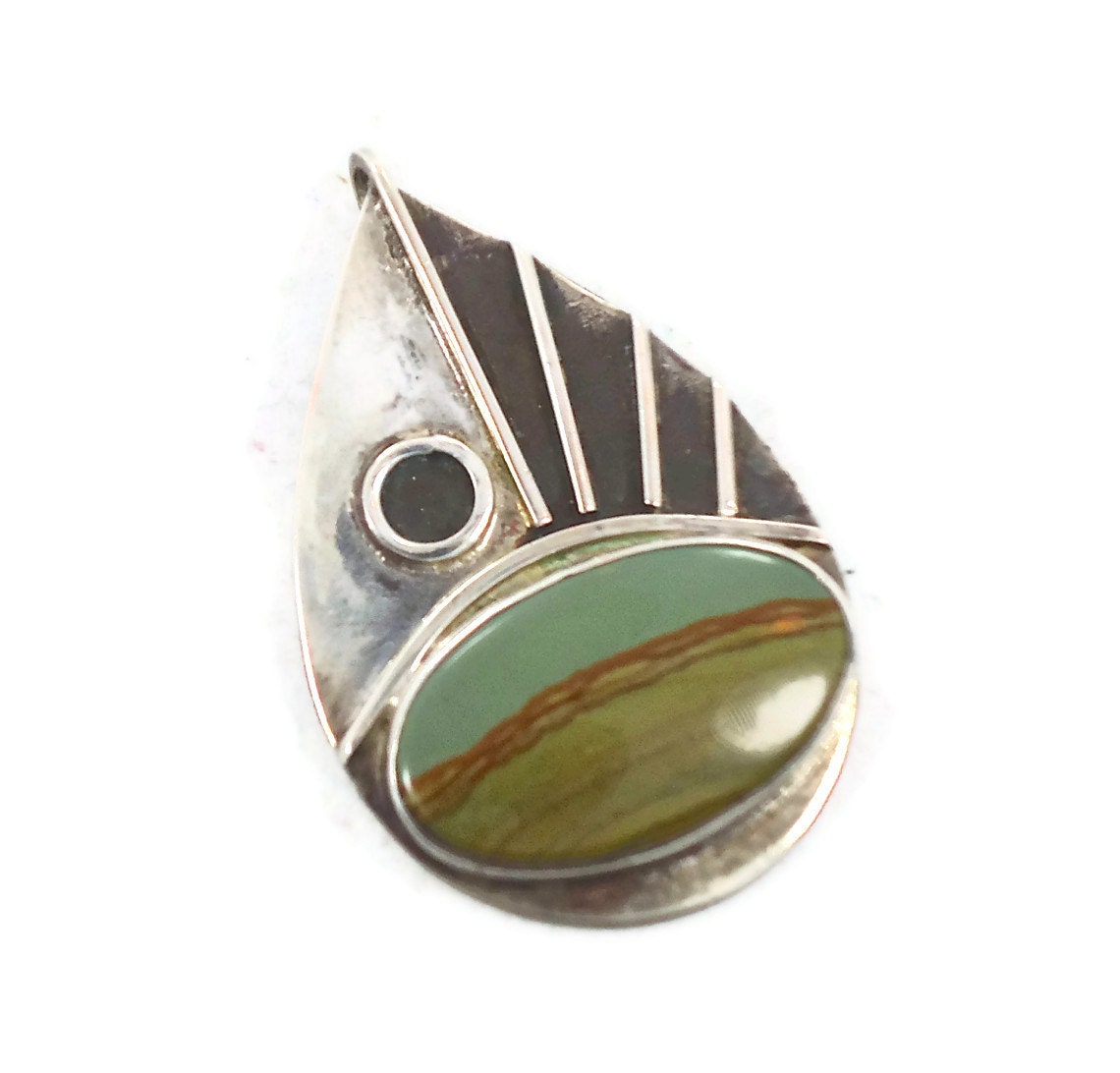 Modern Picture Jasper Sterling Silver Pendant - Unique - Signed Mark Mann - InVintageHeaven