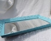 Aqua Vintage Mirrored Vanity Tray - Classic Rectangle